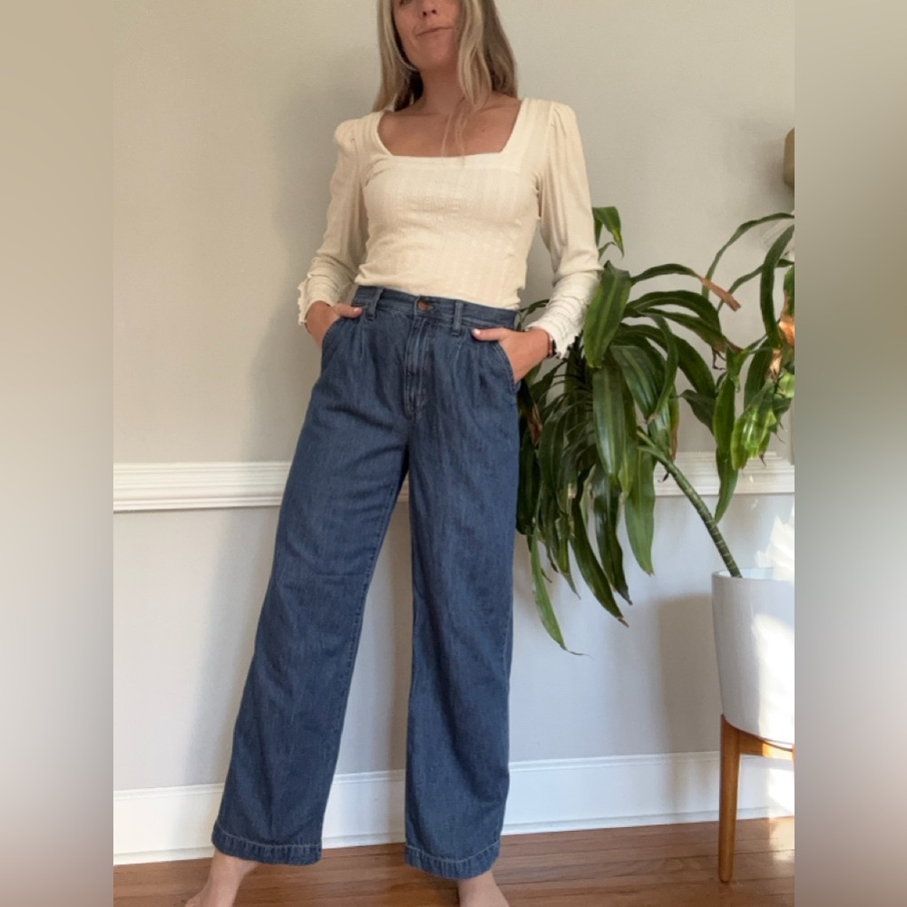 MADEWELL Trousers Medium Blue Denim High Rise Wide Leg Jeans Cotton Size 28